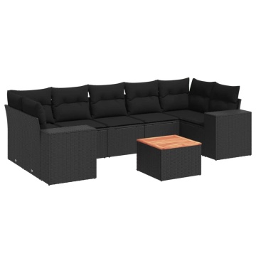 Set mobilier de grădină cu perne, 8 piese, negru, poliratan - Img 2