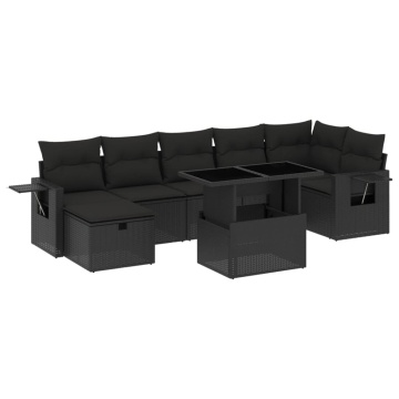 Set mobilier de grădină cu perne, 8 piese, negru, poliratan - Img 2