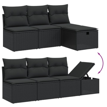 Set mobilier de grădină cu perne, 8 piese, negru, poliratan - Img 3