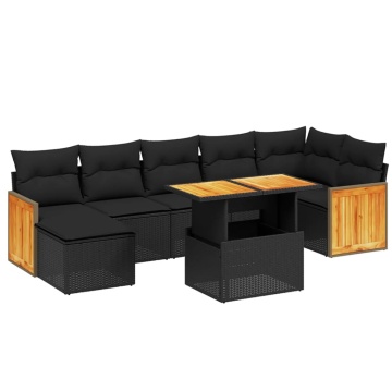 Set mobilier de grădină cu perne, 8 piese, negru, poliratan - Img 2