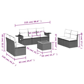Set mobilier de grădină cu perne, 8 piese, negru, poliratan - Img 3