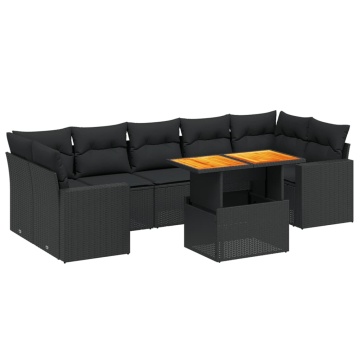 Set mobilier de grădină cu perne, 8 piese, negru, poliratan - Img 2