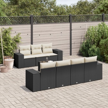 Set mobilier de grădină cu perne, 8 piese, negru, poliratan - Img 1