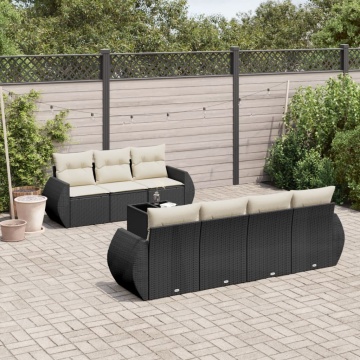 Set mobilier de grădină cu perne, 8 piese, negru, poliratan - Img 1