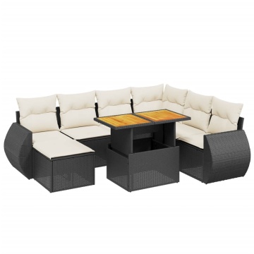 Set mobilier de grădină cu perne, 8 piese, negru, poliratan - Img 2