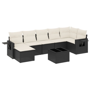 Set mobilier de grădină cu perne, 8 piese, negru, poliratan - Img 2