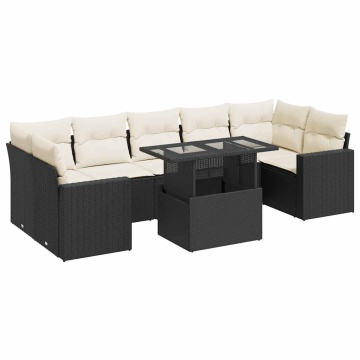 Set mobilier de grădină cu perne, 8 piese, negru, poliratan - Img 2