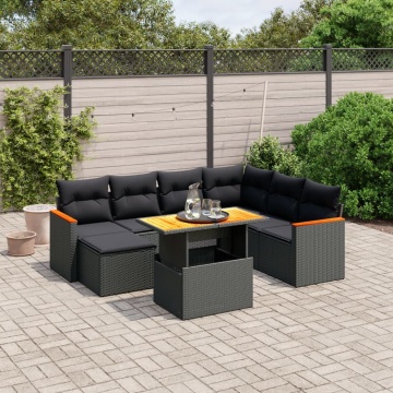 Set mobilier de grădină cu perne, 8 piese, negru, poliratan - Img 1