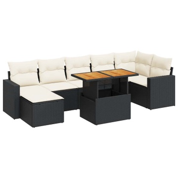 Set mobilier de grădină cu perne, 8 piese, negru, poliratan - Img 2