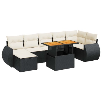Set mobilier de grădină cu perne, 8 piese, negru, poliratan - Img 2