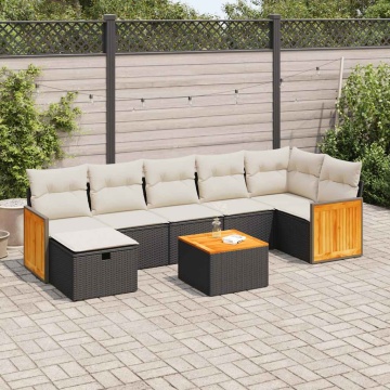 Set mobilier de grădină cu perne, 8 piese, negru, poliratan - Img 1