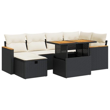 Set mobilier de grădină cu perne, 8 piese, negru, poliratan - Img 2