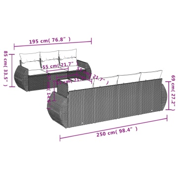 Set mobilier de grădină cu perne, 8 piese, negru, poliratan - Img 6