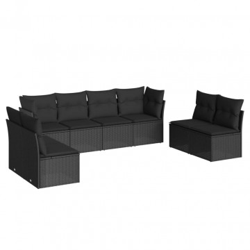 Set mobilier de grădină cu perne, 8 piese, negru, poliratan - Img 2