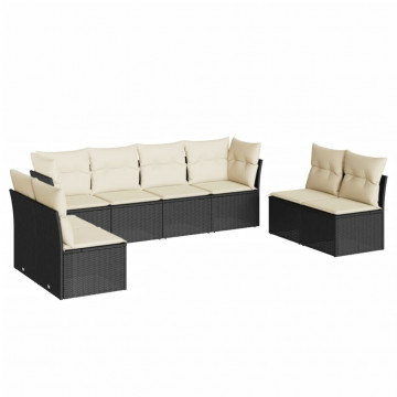 Set mobilier de grădină cu perne, 8 piese, negru, poliratan - Img 2