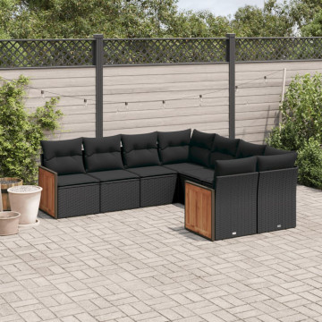 Set mobilier de grădină cu perne, 8 piese, negru, poliratan - Img 1