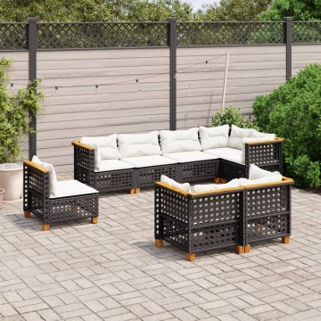 Set mobilier de grădină cu perne, 8 piese, negru, poliratan - Img 1