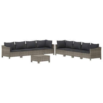 Set mobilier de grădină cu perne, 9 piese, gri, poliratan - Img 3
