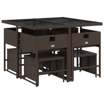 Set mobilier de grădină cu perne, 9 piese, maro, poliratan - Img 3