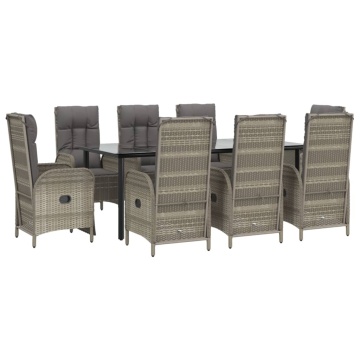Set mobilier de grădină cu perne, 9 piese, negru/gri, poliratan - Img 3