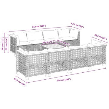 Set mobilier de grădină cu perne, 9 piese, negru, poliratan - Img 7