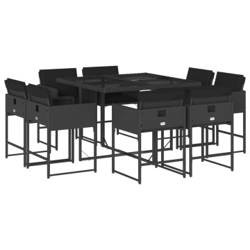 Set mobilier de grădină cu perne, 9 piese, negru, poliratan - Img 2