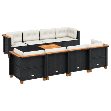 Set mobilier de grădină cu perne, 9 piese, negru, poliratan - Img 2