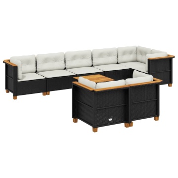 Set mobilier de grădină cu perne, 9 piese, negru, poliratan - Img 2