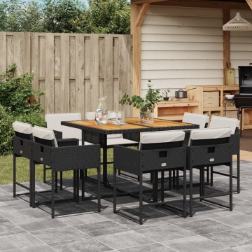 Set mobilier de grădină cu perne, 9 piese, negru, poliratan - Img 1