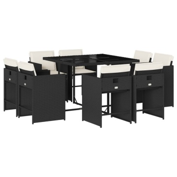 Set mobilier de grădină cu perne, 9 piese, negru, poliratan - Img 2