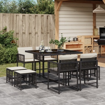 Set mobilier de grădină cu perne, 9 piese, negru, poliratan - Img 1