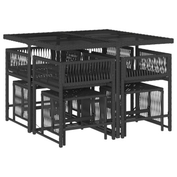 Set mobilier de grădină cu perne, 9 piese, negru, poliratan - Img 3