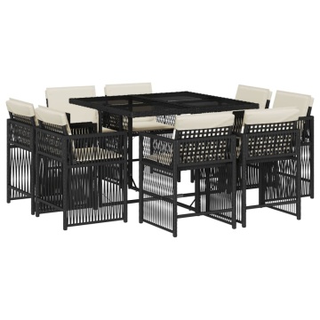 Set mobilier de grădină cu perne, 9 piese, negru, poliratan - Img 2