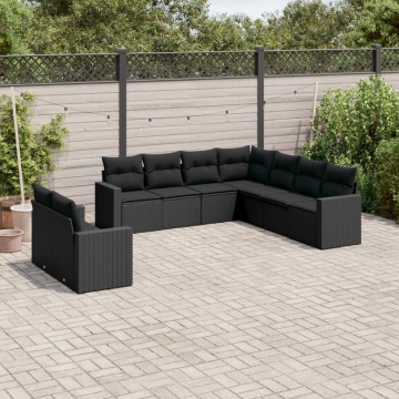 Set mobilier de grădină cu perne, 9 piese, negru, poliratan - Img 1