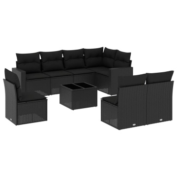 Set mobilier de grădină cu perne, 9 piese, negru, poliratan - Img 2