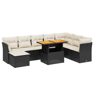 Set mobilier de grădină cu perne, 9 piese, negru, poliratan - Img 2