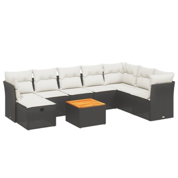 Set mobilier de grădină cu perne, 9 piese, negru, poliratan - Img 2