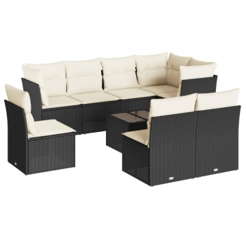 Set mobilier de grădină cu perne, 9 piese, negru, poliratan - Img 2