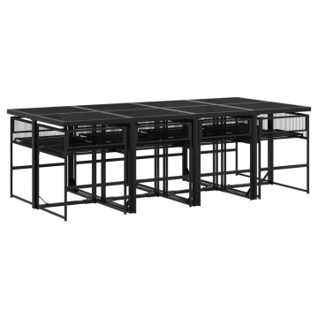 Set mobilier de grădină cu perne, 9 piese, negru, poliratan - Img 6