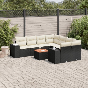 Set mobilier de grădină cu perne, 9 piese, negru, poliratan - Img 1