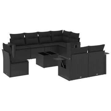 Set mobilier de grădină cu perne, 9 piese, negru, poliratan - Img 2