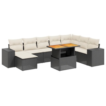 Set mobilier de grădină cu perne, 9 piese, negru, poliratan - Img 2