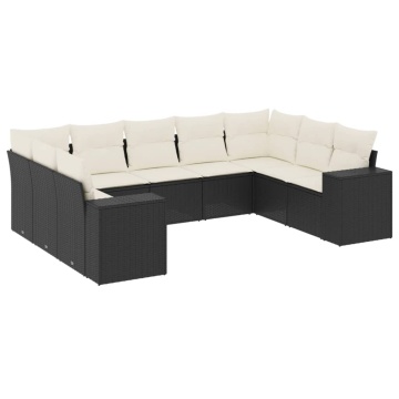 Set mobilier de grădină cu perne, 9 piese, negru, poliratan - Img 2