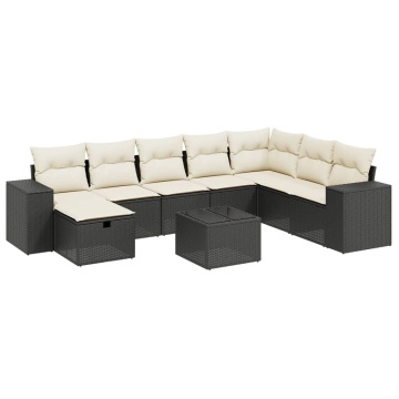 Set mobilier de grădină cu perne, 9 piese, negru, poliratan - Img 2