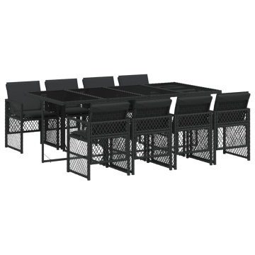 Set mobilier de grădină cu perne, 9 piese, negru, poliratan - Img 2