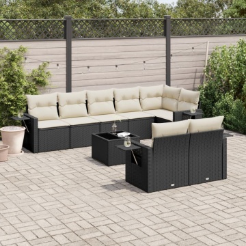 Set mobilier de grădină cu perne, 9 piese, negru, poliratan - Img 1