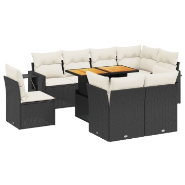 Set mobilier de grădină cu perne, 9 piese, negru, poliratan - Img 2