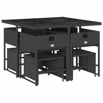 Set mobilier de grădină cu perne, 9 piese, negru, poliratan - Img 3