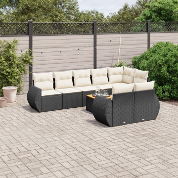 Set mobilier de grădină cu perne, 9 piese, negru, poliratan - Img 1