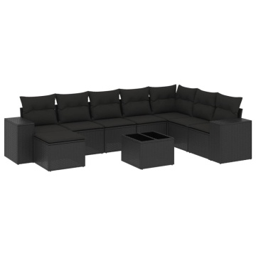 Set mobilier de grădină cu perne, 9 piese, negru, poliratan - Img 2